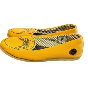 Loly in the Sky Sonia Hello Tassel Bow Canvas Yellow Gold Flats Loafers Size 8